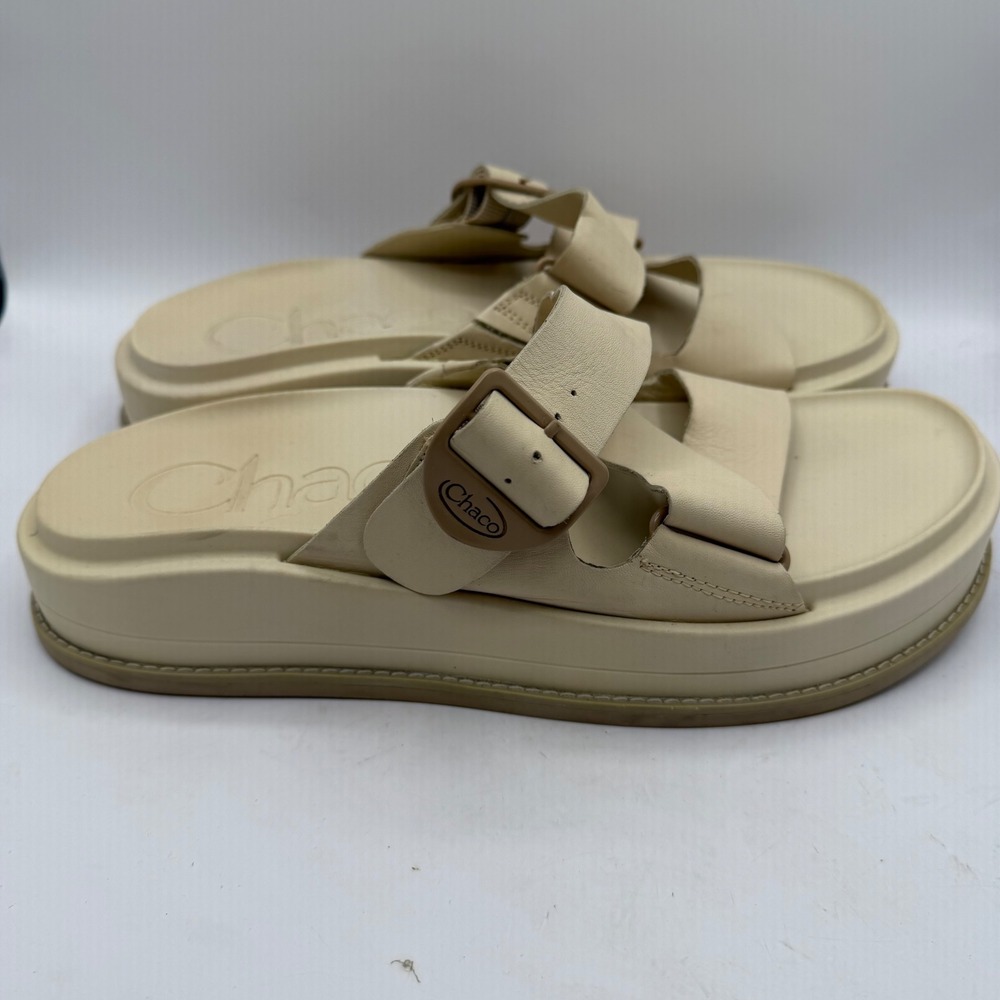 Chaco Sandals Womens 12 Townes Slide Cream Leather Platform JCH109394 EUC